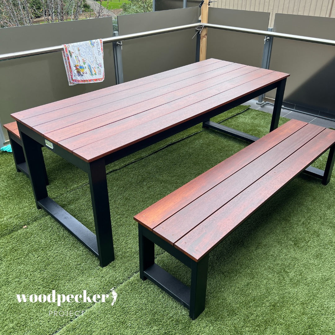 Merbau Outdoor Table Set – Woodpecker Project