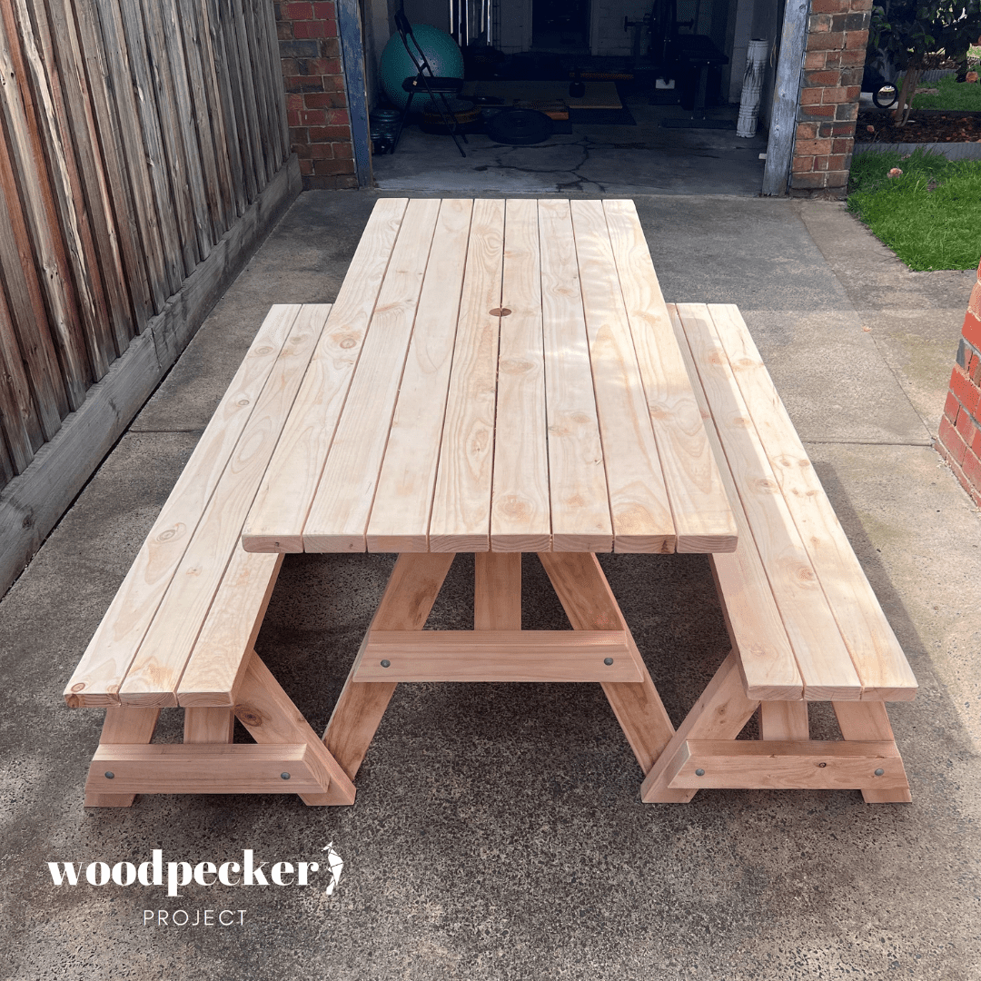 Separated Picnic Table Set with Backrest Woodpecker Project