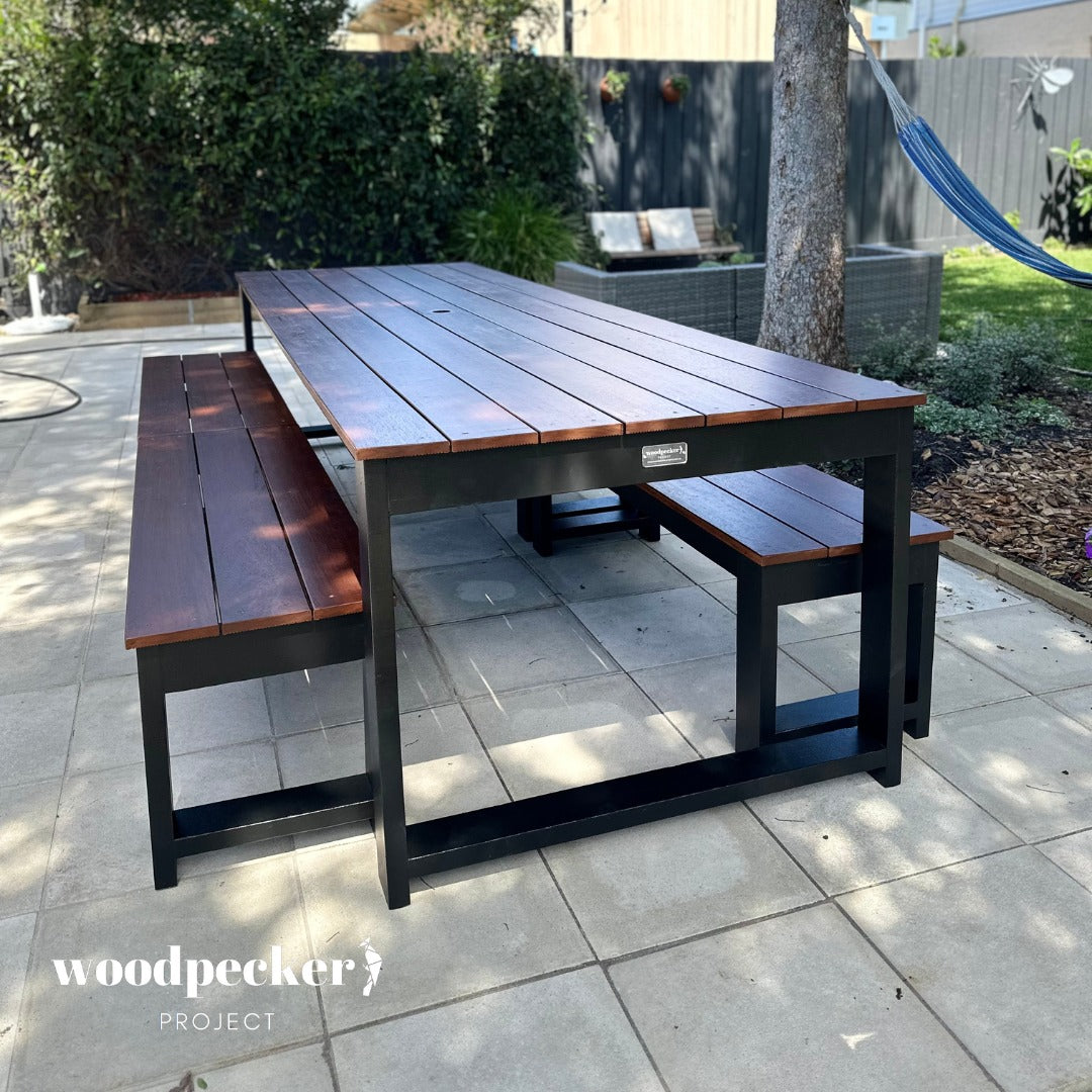 Merbau Outdoor Table Set – Woodpecker Project